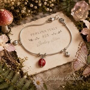 Perlini Sterling Silver Ladybug Bracelet‎ Italian Dainty Fairycore Feminine